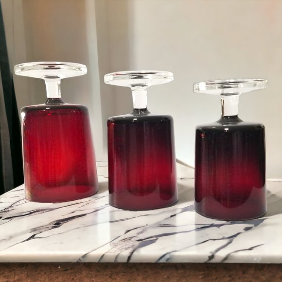 CRISTAL D'ARQUES Ruby Red Glasses Water/Wine/Cordial ,Cavalier Starter Set - Picture 2 of 11